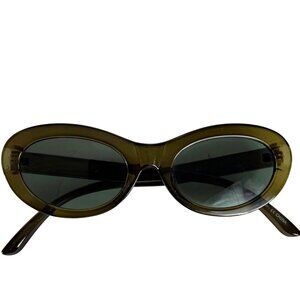 Avocado Green Oval Sunglasses Vintage Designer Inspired Dark Lenses Timeless